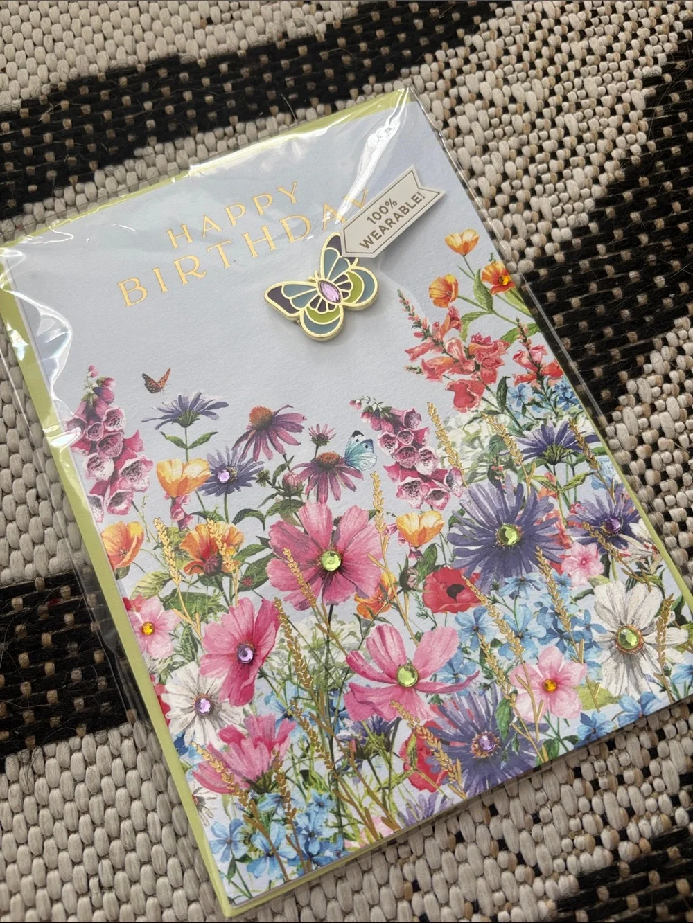 🆕Papyrus “Garden Of Flowers” Butterfly Pin Birthday Greeting Card